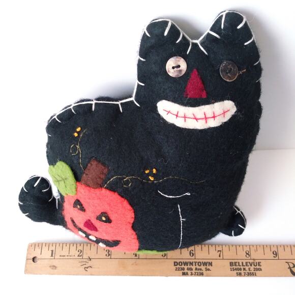 Stuffed Halloween Cat with Jack-O-Lantern Primitive Folk Art Decor Spooky Boho - Picture 8 of 8